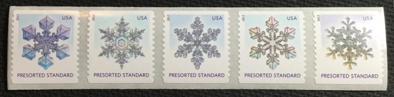 US #4808-4812 MNH Coil Strip of 5 Snow Flakes SCV $1.25