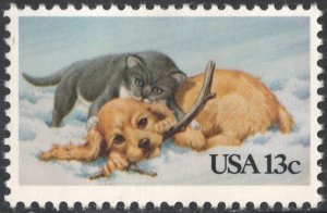 SC#2025 13¢ Dog & Kitten Single (1982) MNH