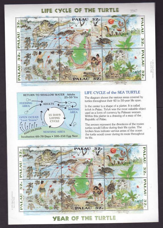 Palau-Sc#383-Unused NH sheet-Marine Life-Reptiles-Sea Turtle-1996-