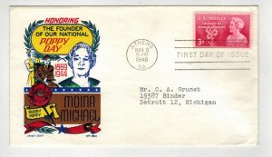 NICE 5 COLOR KEN BOLL FDC CACHET 977 MOINA MICHAEL 1948 FOUNDER NATIONAL POPPY D