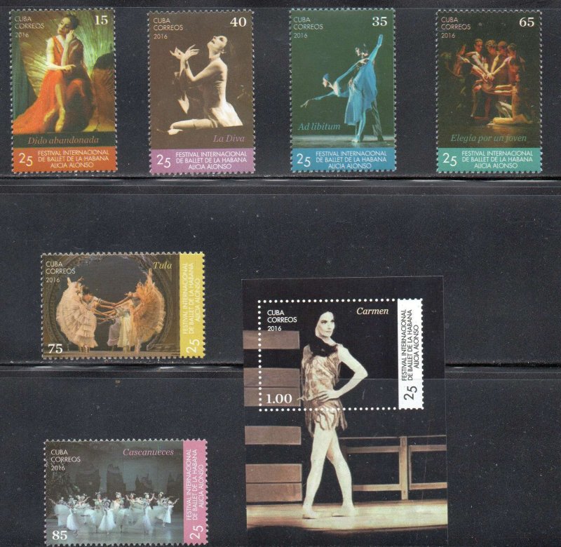 CUBA Sc# 5858-5864  BALLET dance ALICIA ALONSO Cpl set of 6 + SS 2016  MNH mint