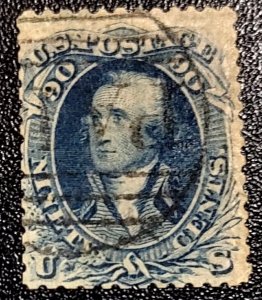 Scott Stamp# 72 - 1861-62 90¢ Sound, Used Washington Blue Shade.  SCV $600.00
