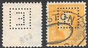 US Perfin E on Scott # 381 Used. All Additional Items Ship Free.