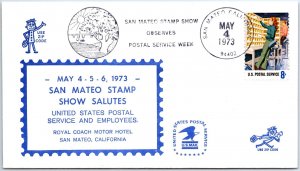 US SPECIAL EVENT CACHET COVER SAN MATEO 1973 STAMP SHOW SALUTES USPS & EMPLOYEES