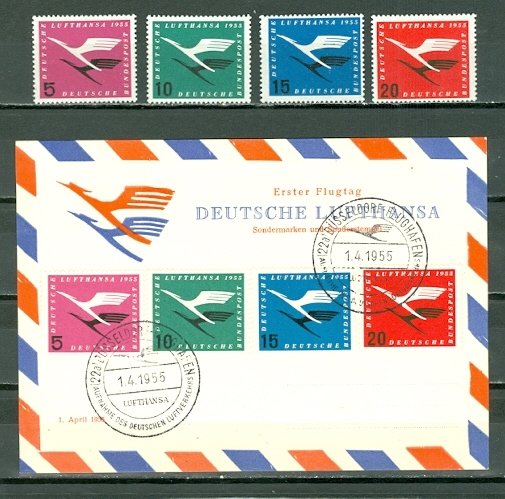 GERMANY 1955 REOPENING AIR SEVICE #C61-64(MINT) + FDC CARD