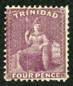 Trinidad SG61 4d Deep Purple thick paper No wmk Perf 12 Mint (Part Gum)