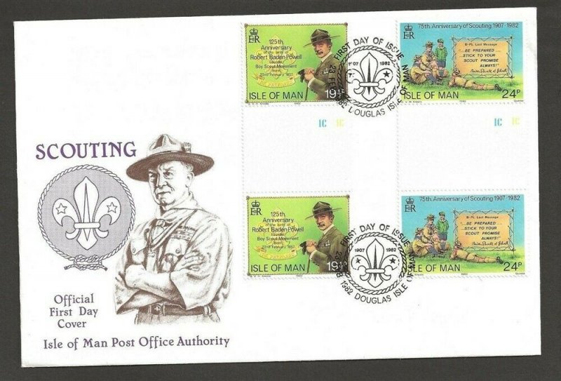 1982 Isle of Man gutter pairs Boy Scouts 75th anniversary FDC