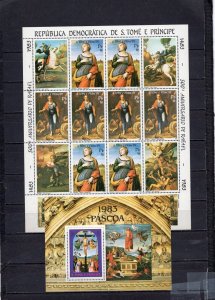 ST.THOMAS & PRINCE ISLANDS 1983 EASTER PAINTINGS BY RAPHAEL 3 SHEETS & S/S MNH 