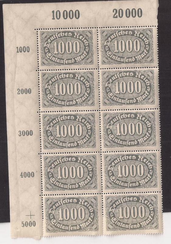 Germany Inflation Era: 1000m #204 MNH blk of ten w selvedge