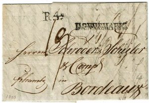 Denmark 1803 cover from Kobenhavn to France, R.4 Daennemark h/s