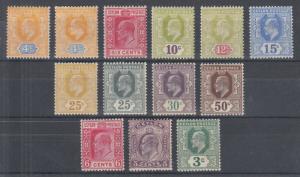 Ceylon Sc 168, 180, 182-189,197-199, MLH. 1903-10 KEVII issues, 13 different 