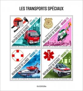 Guinea - 2022 Special Transport, Rescue Boat - 4 Stamp Sheet - GU220328a