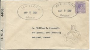 1942 SEA FLOOR BAHAMAS double oval ds on censored cover to Canada.