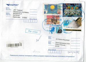 Kazakhstan 2020 Registered Cover to Poland Stamps Space Astronauts Birds