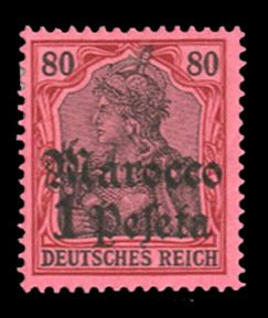 German Colonies, German Offices in Morocco #27 Cat$20, 1905 1p on 80pf, hinged