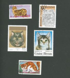 Five Cat Stamps - CTO