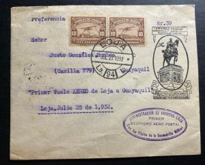 1932 Lija Ecuador First Flight Airmail Cover FFC To Guayaquil Military Pilots