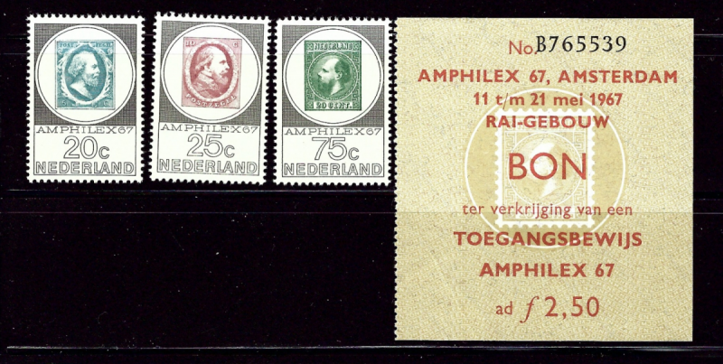 Netherlands 448-50 Hinged 1967 set with ticket to Amphilex 67