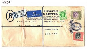 RHODESIA Cover REGISTERED KGVI STATIONERY Mixed Reign 1959 QEII HIGH VALUES EB87