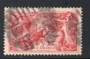 Great Britain Sc 180 1919 5/ G V & Seahorse stamp used