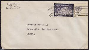 United Nations - 1954 - Scott #27 - used on cover to Canada