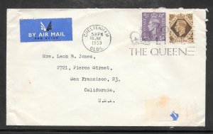 Great Britain #248 JNF/16/1953 LONG LIVE THE QUEEN Cancel Airmail (A764)