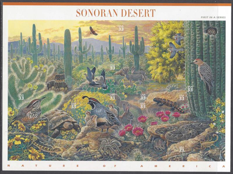 3293 Catalog # Sonoran Desert First in Series Flora and Fauna Sheet of 10 Stamps