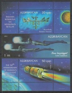 2011 Azerbaijan 843-845/B100 50 years of space exploration