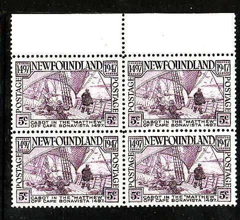 Newfoundland- Sc#270- id2-unused NH 5c Cabot margin block-Ships-1947-