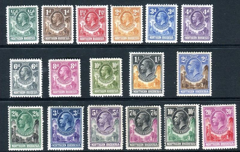 NORTHERN RHODESIA-1925 set to 20/-.  A lightly mounted mint set Sg 1-17