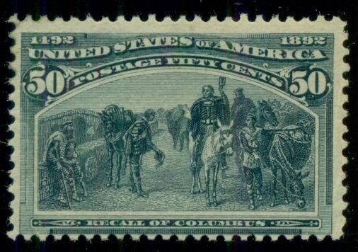 US #240 50¢ Columbian, og, LH, fresh and F/VF, Scott $500.00