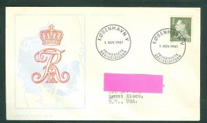 Denmark. FDC Cachet. 1961. King Frederik IX. 35 Ore. Sc# 386  Addressed: USA