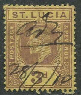 St. Lucia - Scott 53 - KEVII - Definitive -1904 - Used -Single 3p Stamp
