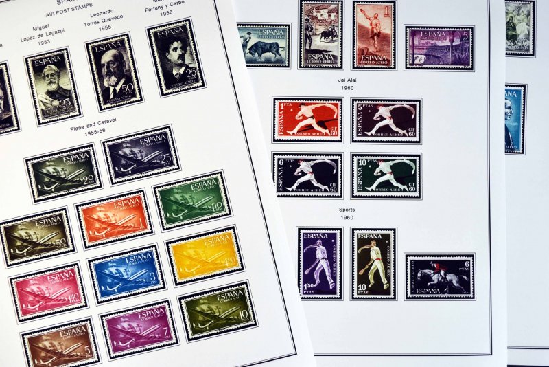 COLOR PRINTED SPAIN AIRMAIL 1920-1983 STAMP ALBUM PAGES (20 illustrated pages)