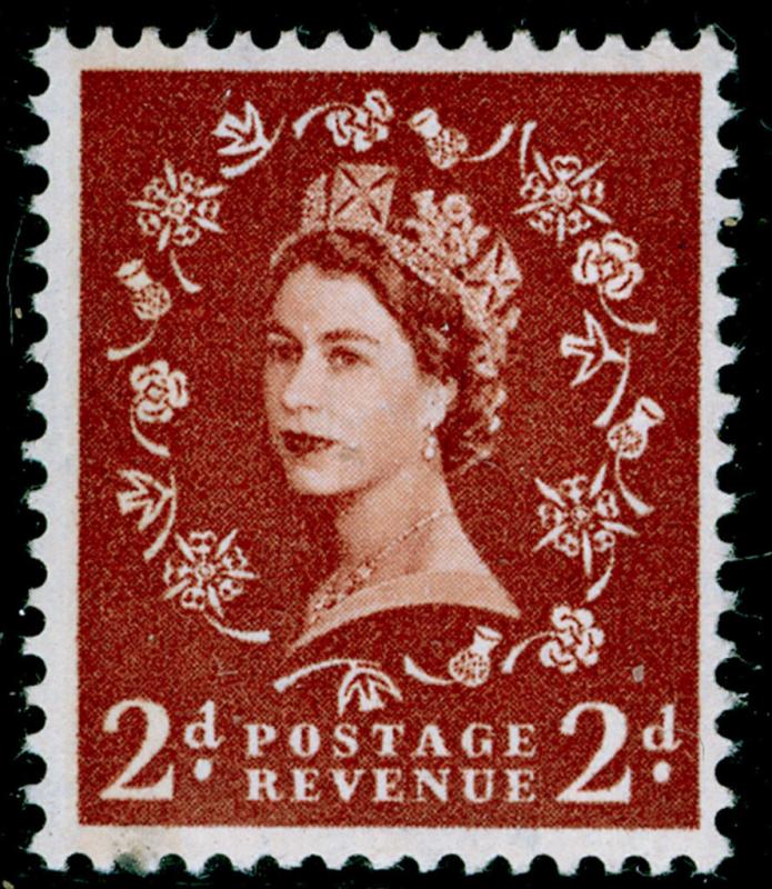 SG613,SPEC S45, 2d light red-bwn, NH MINT. Cat £35. 1 PHOSPHOR BAND REACT BLUE. 