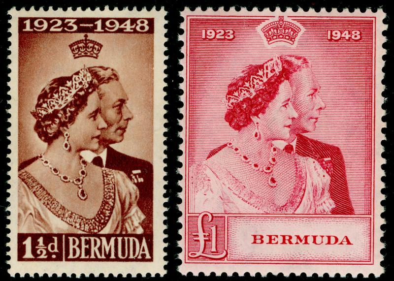 BERMUDA SG125-126, ROYAL SILVER WEDDING set, NH MINT. Cat £45.