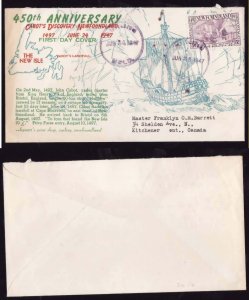 Newfoundland-FDC-Sc#270- id54-Curling NFLD-June 24 1947-Cabot's Discover...