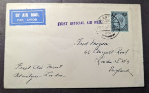 1932 British Nyasaland Airmail First Flight Cover FFC Blantyre to London England