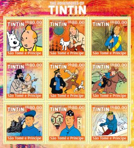 Stamps.Comic Adventures of Tintin 1 sheet perforated 2023 year San Tome NEW