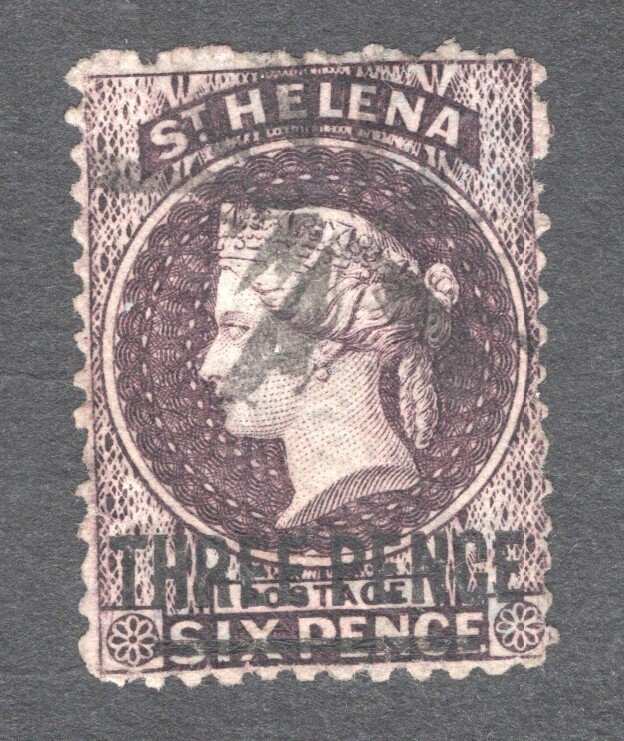 St. Helena, Scott #20   VF, Used, 3p on 6p dk violet, CV $60.00 ..... 5980015