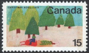 SC#530p 15¢ Christmas: Trees and Sledge, J. Dojcak, Tagged (1970) MNH