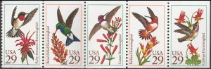 US 2646a Hummingbirds 29c pane 5 MNH 1992