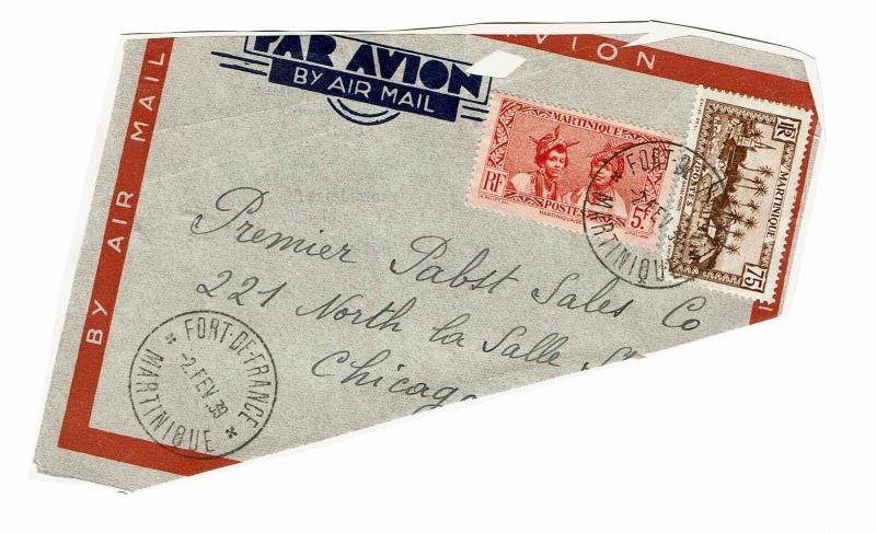 Martinique 1939 Partial Airmail Cover to USA / Pasted to Album Page - Z155