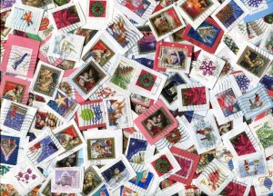 USAX (1-LB) ON PAPER RECENT CHRISTMAS STAMPS (KILOWARE) FREE SHIP IN USA