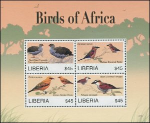 Liberia 2007 Sc 2480 Birds Oriole Roller Francolin Tchagra CV $10