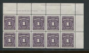 1935 Canada Postage Due Stamps #J15-J20 Mint Never Hinged VF Blocks of 10