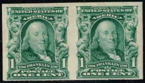 US #314 Benjamin Franklin Imperf Pair; MNH (3Stars)