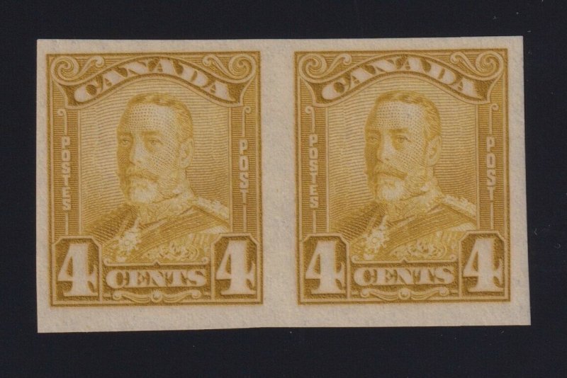 Canada Sc #152a (1929) 4c bistre King George V Imperforate Pair Mint VF NH 