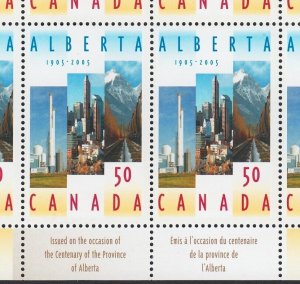 ALBERTA 100TH = DOUBLE SIDE PICTURE = MiniSheet of 8 Canada 2005 #2116 MNH 