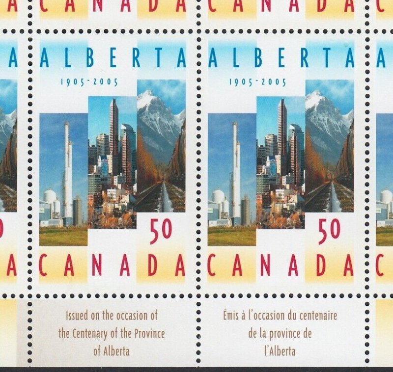 ALBERTA 100TH = DOUBLE SIDE PICTURE = MiniSheet of 8 Canada 2005 #2116 MNH 